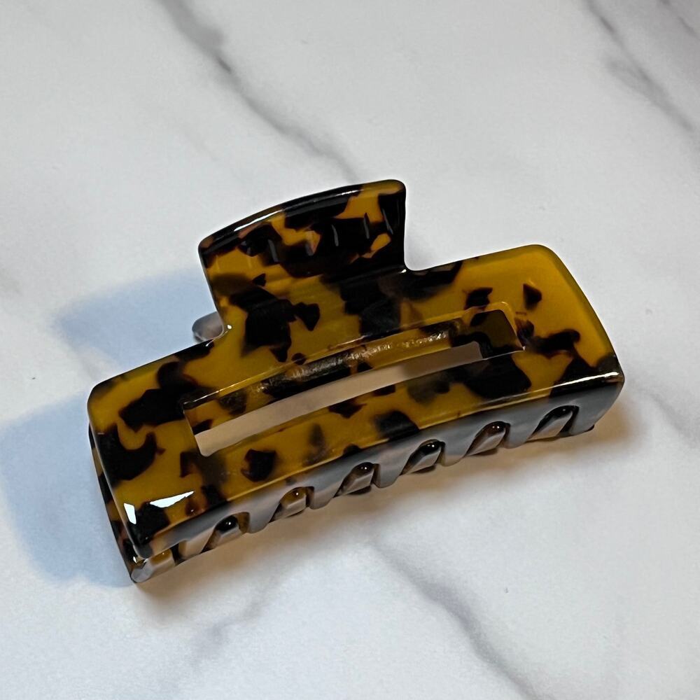 Tortoise Brown Black Acetate Acrylic Rectangular Geometric Grip Hair Claw Clip